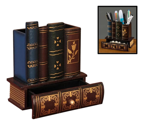 Soporte De Madera Para Bolígrafo Con Forma De Libro De Bibli