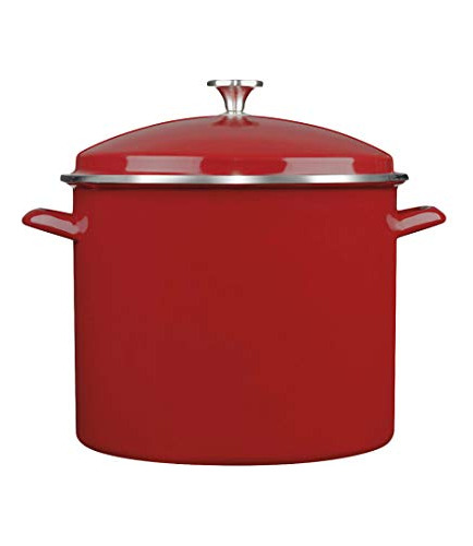 Enamel Pot With Cover, 16-quart, Red