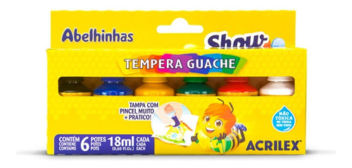 Acrilex Tempera Guache 6 Cores Showcolor Tampa C/pincel 18ml