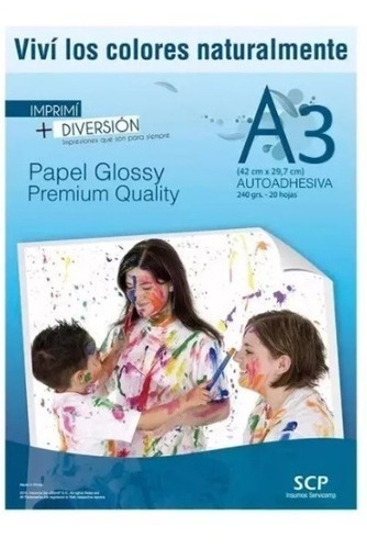 Resma Papel A3 Glossy Brillante Autoadhesivo 240 Gr X 20 Hs