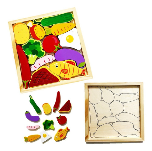 Set 3 Rompecabezas De Madera Comida Frutas Y Numeros 37 Pzs