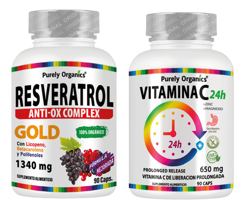 Combo Resveratrol Complex + Vitamina C 24h 90 Capsulas C/u