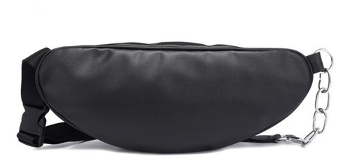 Riñonera En Cuero Pu Gran Tamaño Bolsillos Con Cadena Diseño De La Tela Negro