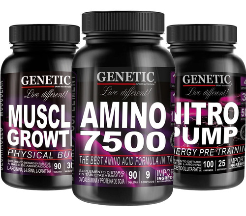 9 Aminos Esenciales 7500 + Muscle Growth Nitro Pump  Genetic