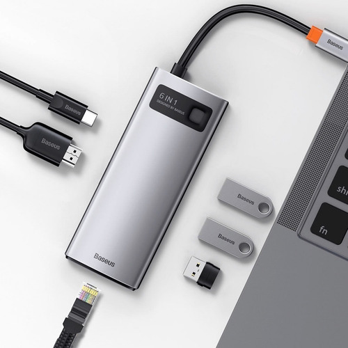 Imagen 7 de 10 de Hub Tipo C 6 En 1 Baseus /hdmi 4k/rj45/usb 3.0(3)/pd100