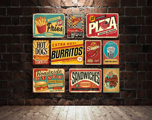 Carteles Vintage Restaurante Hamburguesa Pizza Sandwich Bar 