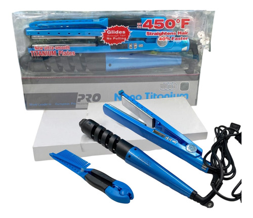 Combo Plancha De Cabello Rizador Peine Nano Titanium 450f