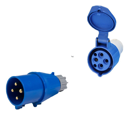 Kit Tomada Acopladora 3p+t E Plug 3p+t 16a 9h 220/240v Az Cor Azul