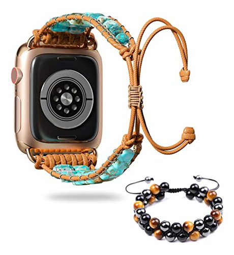 Boho Hecho A Mano Japser Watch Band Chakra Manzana De Relo