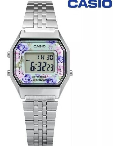 Reloj Casio De Dama Modelo La 680 Plateado Floreado