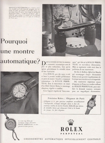 1952 Reloj Rolex Perpetual Publicidad Hoja Revista Francia