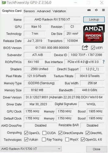 Amd Genérico Rx 5700 Xt Carca De Graphics 8 Gb Ddr6 Desempen