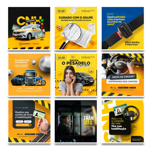 Pack Auto Escola Cnh, 210 Artes Editáveis Para Photoshop Psd