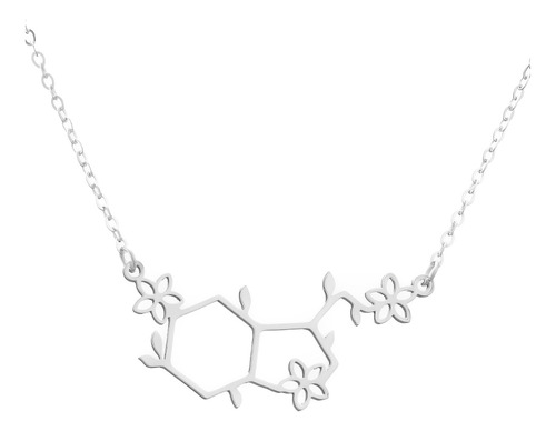 Collar Serotonina Forma Molecular Floreado Joya En Plata 