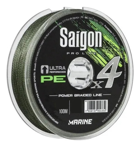 Linha Pesca Multifilamento Saigon 0,33mm 100m Suporta 20kg Cor Verde