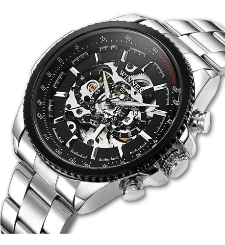 Reloj Winner 428 de acero inoxidable plateado automático Skeleton para hombre