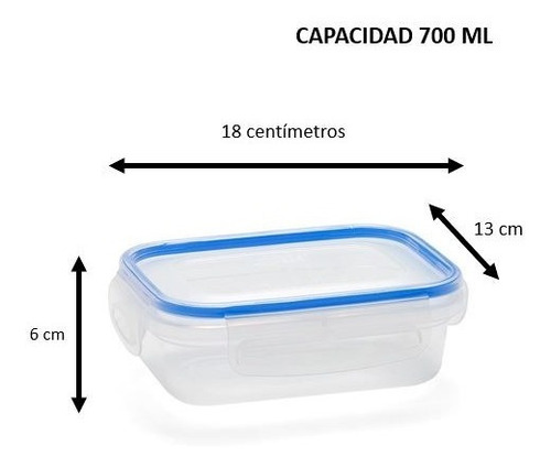 Imagen 2 de 3 de Toper De Plástico Recipiente Hermético Con Tapa 700ml 8 Pzas