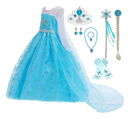 Disfraz Talla 11-12 Para Niñas De Princesa Elsa Con