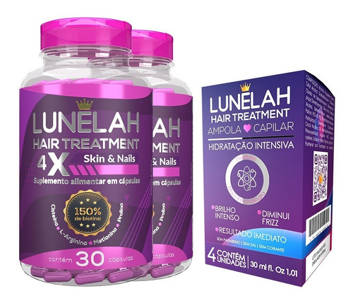 Imagem 1 de 5 de 2x Lunelah Tratamento Cabelo 30caps + 4x Ampola Capilar 30ml