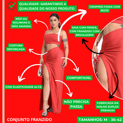 Top Faixa -cropped Tomara Que Caia E Saia Longa Colada Fenda