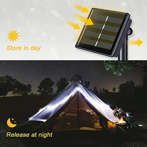 Cadena Led Luz Calida Con Panel Solar 7 Metros