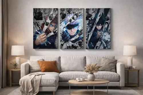 Kit Quadros Decorativos Grande Mosaico Animes 122x60cm Hd