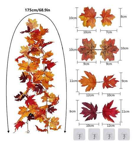 2 Unidades De Guirnaldas De Otoño,fall-decor Maple Leaf,175