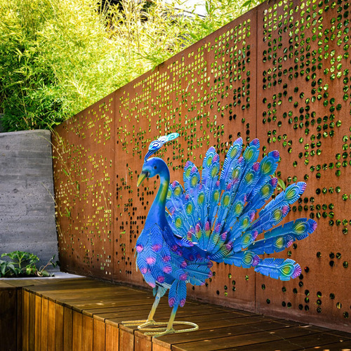 Decoracion Jardin Pavo Real Arte Metal Para Patio Aire Libre