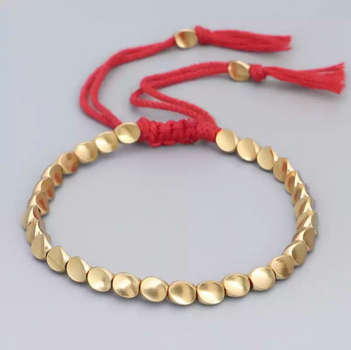 Pulsera Tibetana Cobre Mujer Hecha A Mano Color Rojo Diámetro 16 Cm Largo 16 Cm