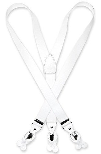 Men's White Suspenders Y Shape Back Elastic Button & Clip Co