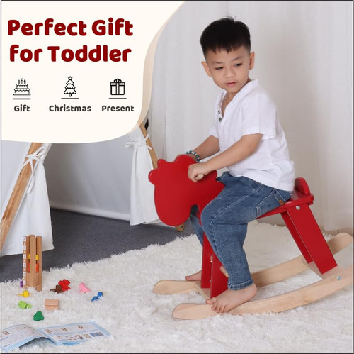 Caballo Mecedor De Madera Roja Para Niños En Edad Preescolar Color