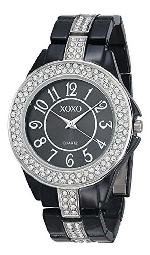 Xoxo Xo5461 De La Mujer Rhinestone Accent Negro Reloj De Ra 