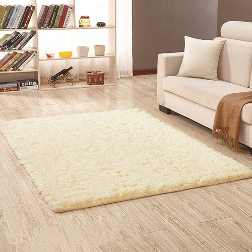 Alfombra Tipo Shaggy Peluda Rectangular Crema  2 X 2.40 Mts