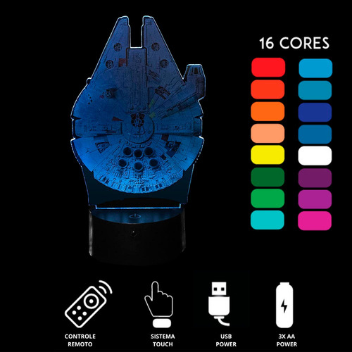 Luminária Geek Star Wars 16 Cores + Controle Cúpula Millennium Falcon Estrutura 1