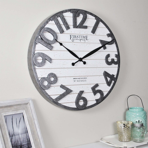 Firstime & Co Sawyer Shiplap Reloj Pared Blanco Gris 18.0 X