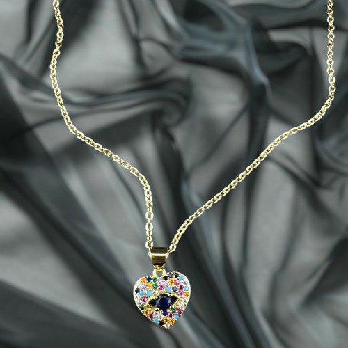 Collar Cobre Ojo Turco Corazon Dorado/colores