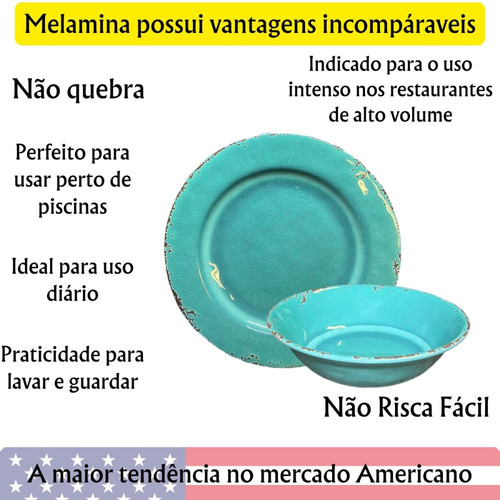 Kit 12 Pratos Sobremesa Melamina Dura Vida Toda Resistente