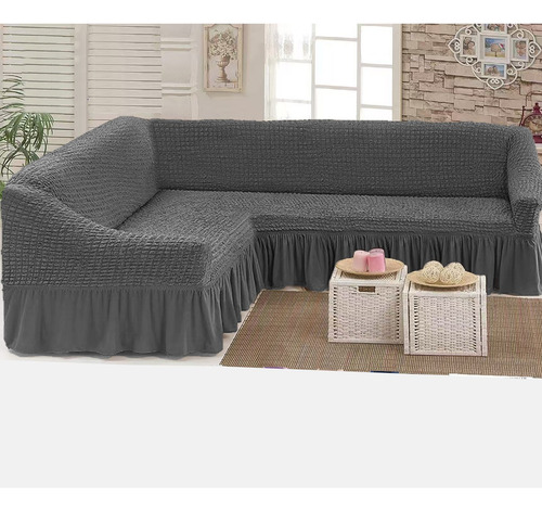 Cómoda Funda De Sillón Elástica Antideslizante En Forma De L Gris Oscuro