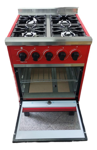 Cocina Industrial Hoffen 4 Hornallas 55 Cm Ancho Con Visor Rojo