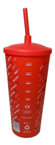 Copo Plastico Com Canudo 500ml Times Futebol - Sao Paulo Fc Cor Vermelho