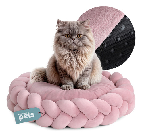 Cama Redonda Antiestrés 55 Cm Perro Chico Esquimal Pets Color Rosa Diseño Liso