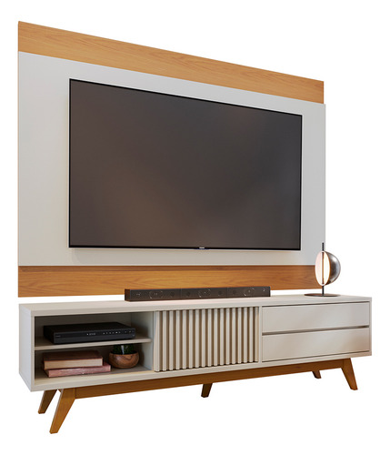 Rack Sala Venice Painel Tv75pol Cairo Off White Matte Freijó