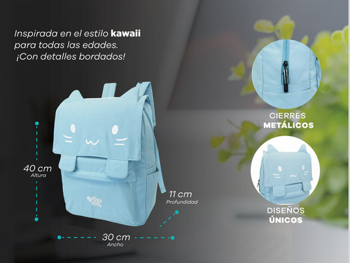 Mochila Gatito Estilo Kawaii Urbana Viral Tik Tok Coreana Celeste