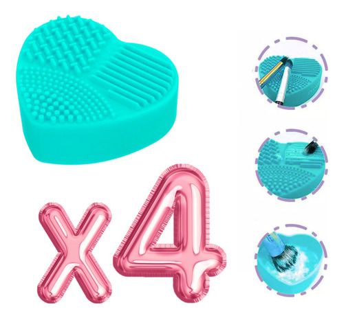 Limpia Brochas Maquillaje Estuche Esponja En Seco Formas Color Corazón Aqua