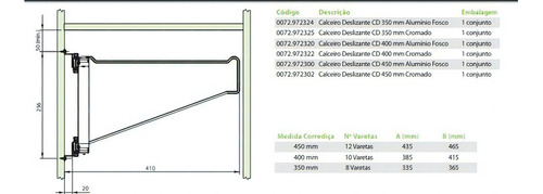 Calceiro Deslizante Tubular Cd400 Fgvtn 10 Varetas Alu Fosco