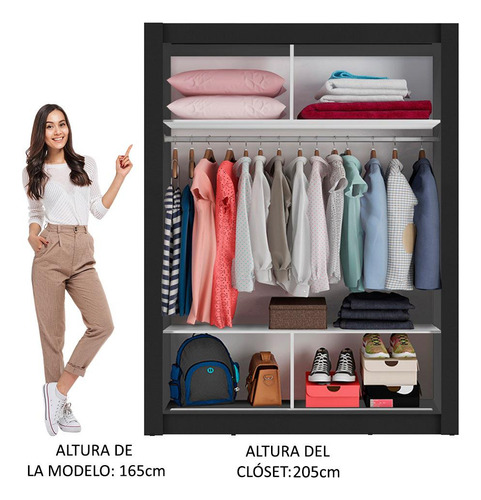 Ropero Closet Madesa Denver 2 Puertas Com Espejo Nn Color Negro