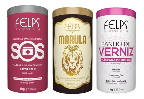 Felps Máscaras Sos + Banho De Verniz+ Marula 1kg+ Brinde