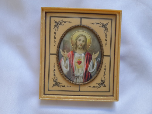 Cuadro Miniatura Retocado A Mano Sagrado Corazon De Jesus