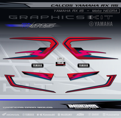 Calcos Yamaha Rx 115 - Moto Negra - Insignia Calcos