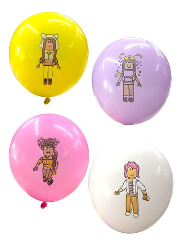 16 Globos De Latex #12 Para Fiesta Con Tema De Roblox Girl 